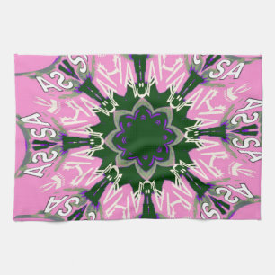 Svart och Rosa Cute Blommigt Mode Motif Monogram Kökshandduk