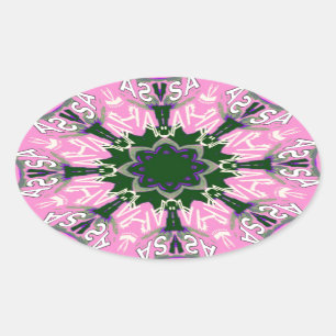 Svart och Rosa Cute Blommigt Mode Motif Monogram Ovalt Klistermärke