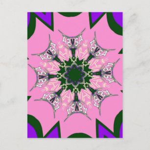 Svart och Rosa Cute Blommigt Mode Motif Monogram Vykort