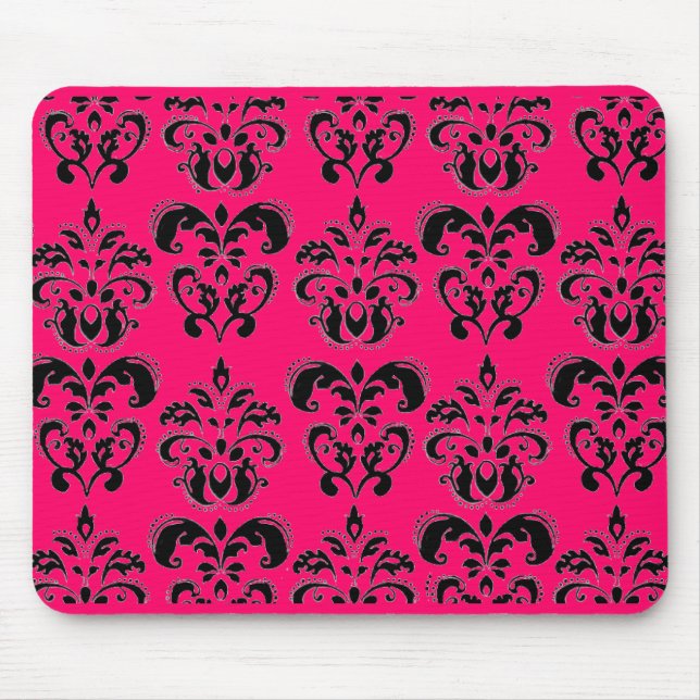 SVART OCH ROSA DAMASK, fuchsia Musmatta (Framsidan)