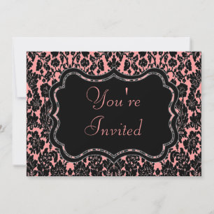 Svart och Rosa Damask Inbjudningar