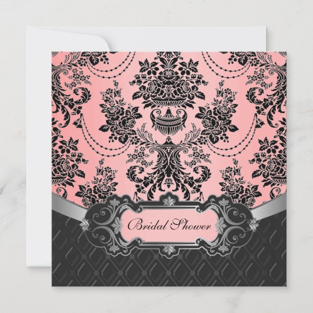 Svart och Rosa Damask Inbjudningskort för möhippa (Framsida)