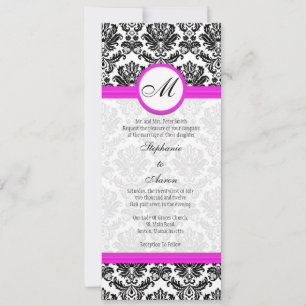 Svart och Rosa Damask Monogram bröllopsinbjudan Inbjudningar