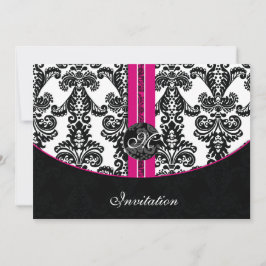 Svart och Rosa Damask Wedding Inbjudningar