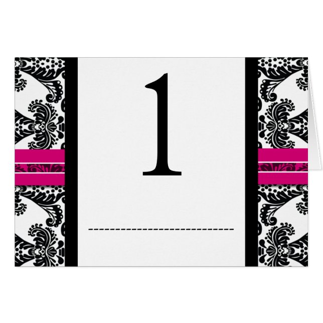 Svart och Rosa Damask Wedding OBS Kort (Framsidan Horizontal)