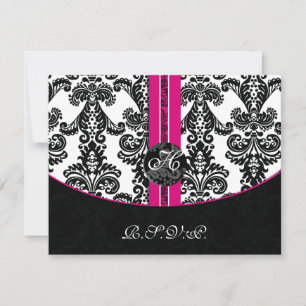 Svart och Rosa Damask Wedding OSA Kort