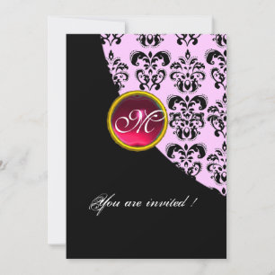 SVART OCH ROSA DAMAST-MONOGRAM, röd rubin Inbjudningar