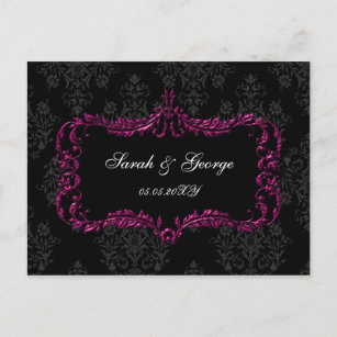 svart och rosa damastast osa för regal krusidull inbjudan vykort