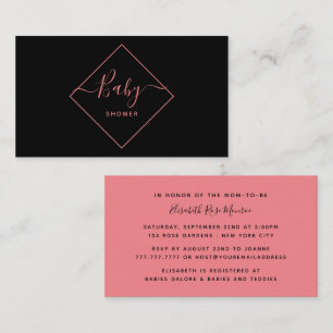 Svart och Rosa Diamond Baby Shower Biljett-inbjuda Visitkort