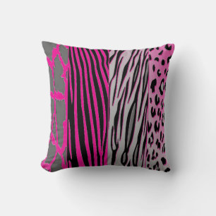 Svart och Rosa Djur, tryckt med Zebra Rand Pillow Kudde
