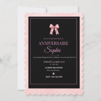 Svart och rosa elegant födelsedagsinbjudan inbjudningar