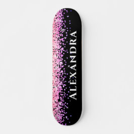 Svart och Rosa Faux Glitter Aesthetic Custom Name Mini Skateboard Bräda 18,5 Cm