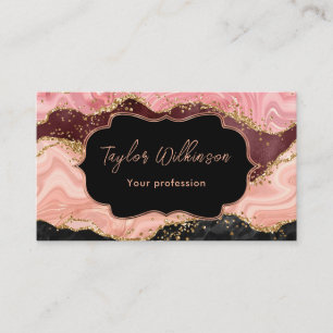 Svart och Rosa Faux Glitter Sequins Agate Visitkort