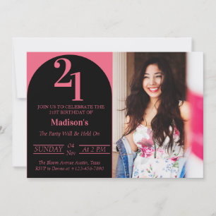 Svart och rosa fet typografi 21-årsfest inbjudningar