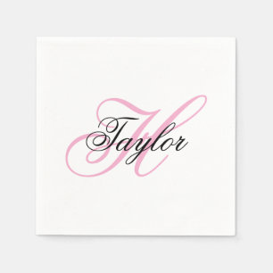Svart och rosa fint monogram pappersservett
