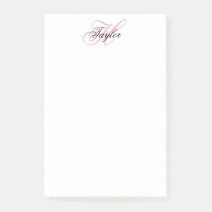 Svart och rosa fint monogram post-it block