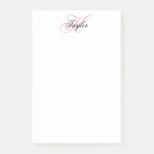 Svart och rosa fint monogram post-it block (Framsida)