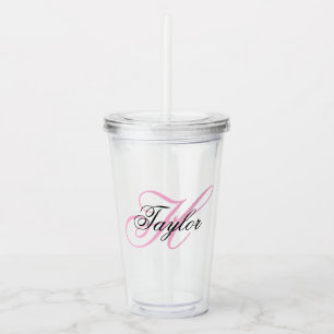Svart och rosa fint monogram take away mugg