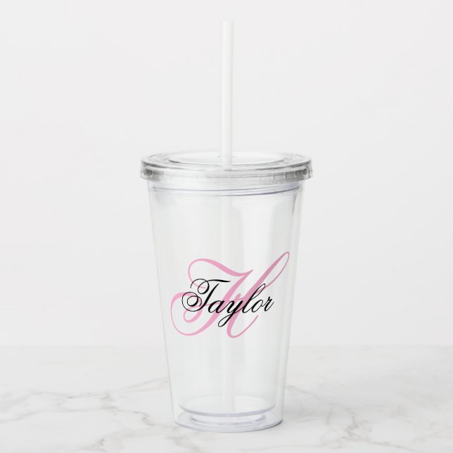 Svart och rosa fint monogram take away mugg (Framsida)