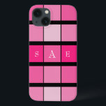 Svart och Rosa Geometric Monogram<br><div class="desc">iPhone 13 Fodral. Svarta och Rosa Geometriska rutor. Monogram.</div>