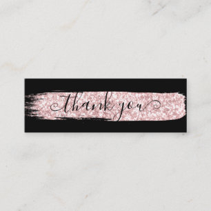 Svart och Rosa Glitter Chic Penseldrag Tack Mini Visitkort