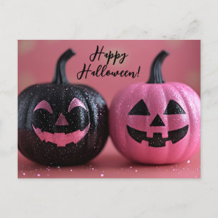Svart och Rosa Glitter Halloween-hälsningskort Vykort