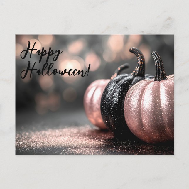 Svart och Rosa Glitter Halloween-hälsningskort Vykort (Framsida)