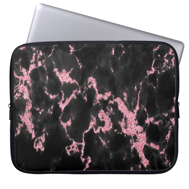 Svart och Rosa Glitter Laptop Sleeve (Framsidan)