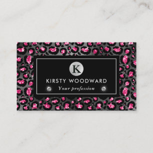 Svart och rosa glitter leopardfläckar mönster visitkort