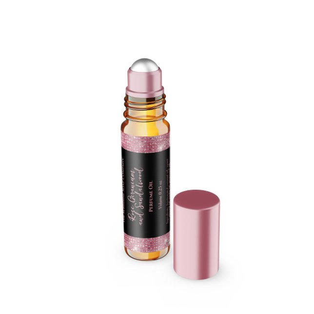 Svart och Rosa Glitter Parfym Roller Flaska Vattenflaskor Etikett (Skapare uppladdad)