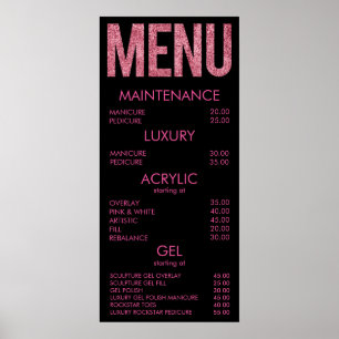 Svart och Rosa Glitter Salon Menu Wall Poster