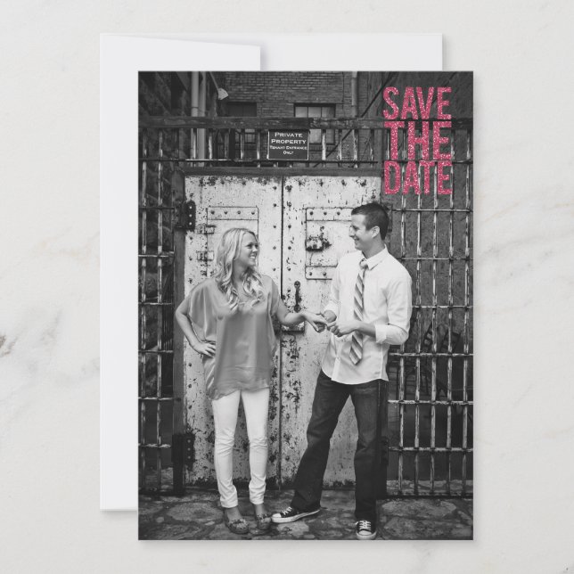 Svart och Rosa Glitter Spara datumtypografi Inbjudningar (Framsida)