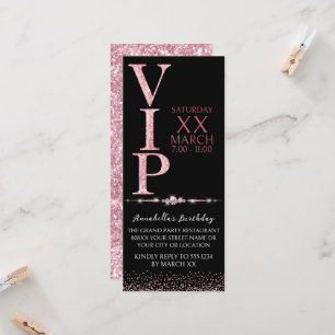 Svart och Rosa Glitter VIP Biljett Inbjudningar