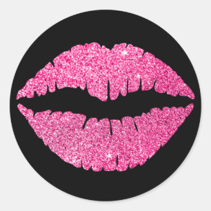 Svart och rosa glitterläppstift runt klistermärke