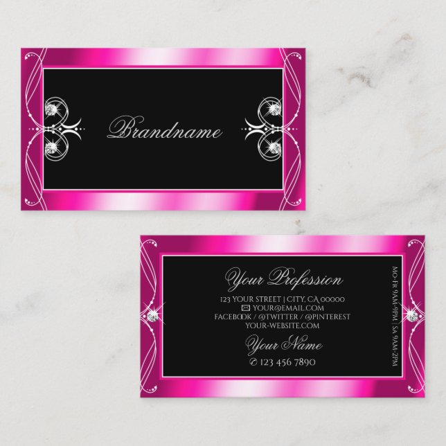 Svart och Rosa Gnistra Diamanter Ornate Ornaments Visitkort (Fram/baksida)