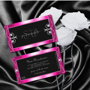 Svart och Rosa Gnistra Diamonds Ornaments Monogram Visitkort