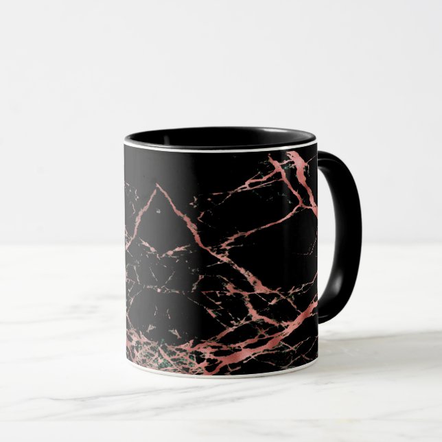 Svart och rosa guld marmorerad kaffemugg (Framsida höger)