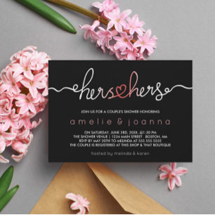 Svart och Rosa   Hers & Hers Couple Shower Inbjudningar