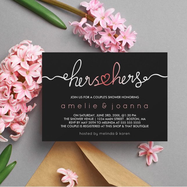 Svart och Rosa | Hers & Hers Couple Shower Inbjudningar (Skapare uppladdad)