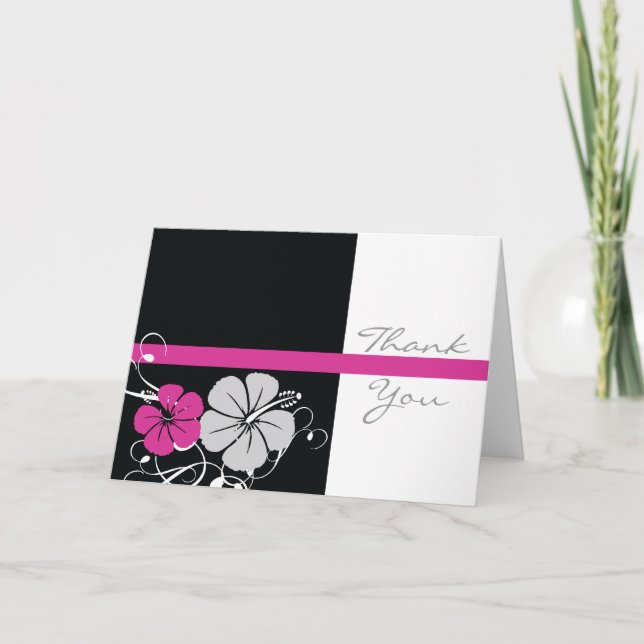 Svart och Rosa Hibiscus Tack Kort (Framsida)