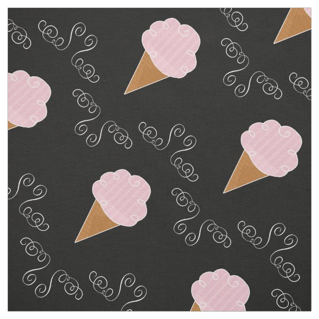 Svart och Rosa Ice Cream Cone Swirls Fabric Tyg (Provkarta)