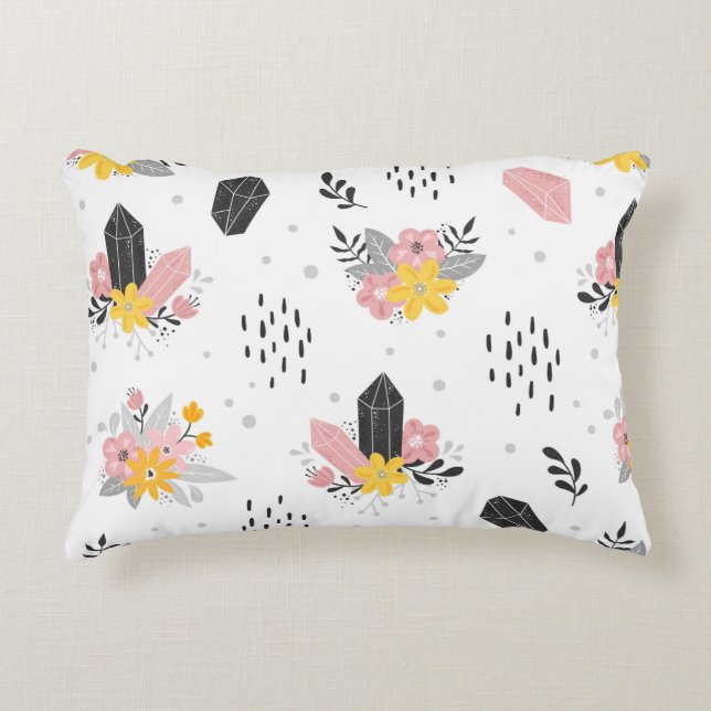 Svart och rosa kristaller med blommor och abstrakt prydnadskudde (Framsidan)