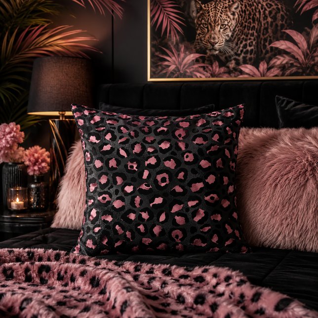 Svart och rosa leopardtryck djurmönster kudde (Skapare uppladdad)