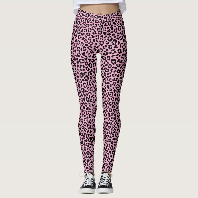 Svart och rosa leopardtryck rolig safari-mönster leggings (Framsida)