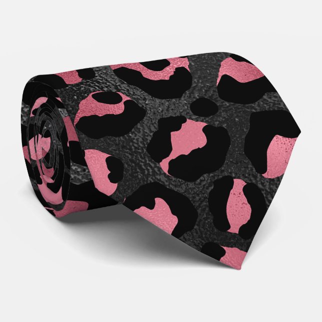 Svart och rosa leopardtryck slips (Rullad)
