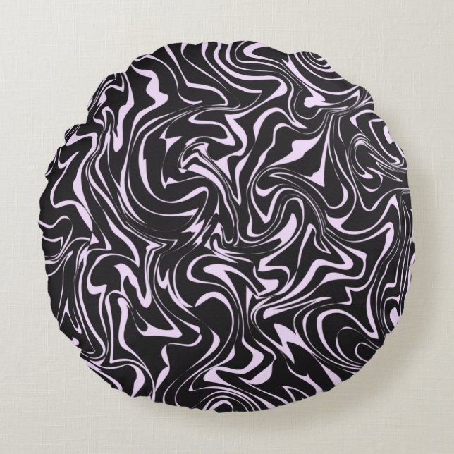 Svart och Rosa Marble Abstrakt Mönster Throw Pillo Rund Kudde (Framsidan)