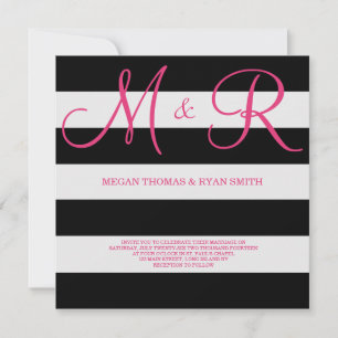 Svart och Rosa Monogram-bröllopsinbjudning Inbjudningar