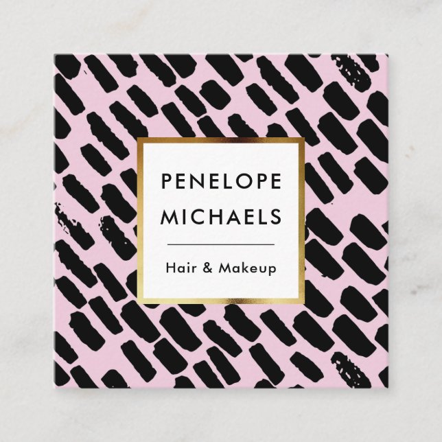 Svart och Rosa Mönster med Ram Fyrkantigt Visitkort (Framsida)
