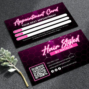 Svart och Rosa Neon Hår Salong Qr Kod Tidsbeställning Kort