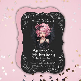 Svart och Rosa Pastel Goth Fairy 13:e födelsedagen Inbjudningar